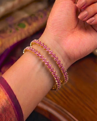 Gold Plated Ruby Color Slim AD Bangles - Nayla