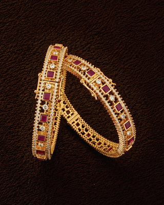 Ruby Color Openable Ad Bangles - Tisha