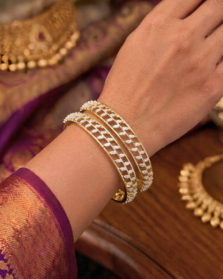 Mesh Pattern Gold Tone Daily Wear AD Bangles - Aksa