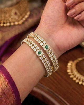 Green Color Traditional AD Kundan Chudi - Karthi