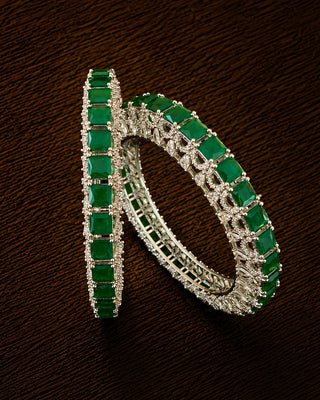 Emerald Designer Rhodium Wedding Bangles - Sukanya