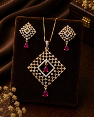 Zevarly Tiya Sapphire Sprinkles Pendant Set