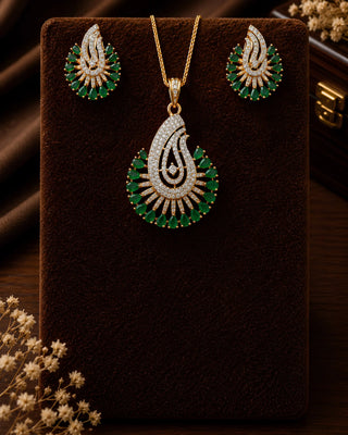Zevarly Srishti Graceful Green American Diamond Pendant