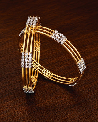 Gold Plated Elegant Three Line AD Bangles - Ekta
