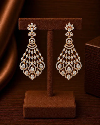 Feather Sparkling AD Long Earrings - Aliaa - AD Earring | Zevarly (Image 1)