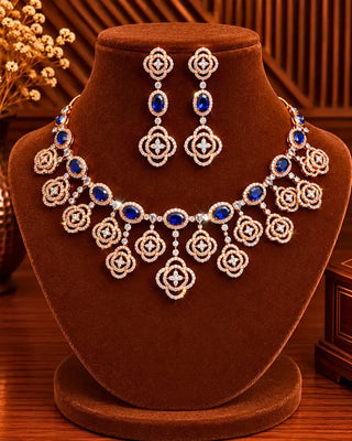 Rose Gold Plated Colorful Partwear Necklace Set - Gautami
