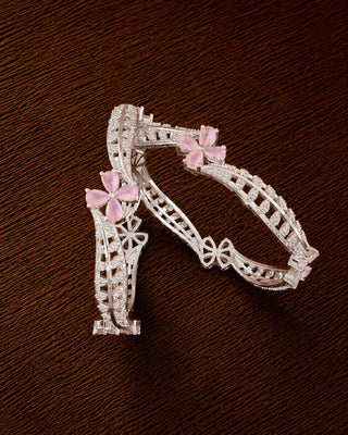 Floral AD Silver Rhodium CZ Bangles - Aarashi