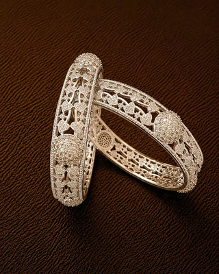 Silver Plated Ball Pattern AD Bangles - Lavangi