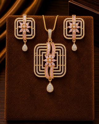 Zevarly Roza Gold-Tone Pendant Set
