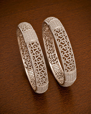 Zevarly Upasana American Diamond Silver Plated Bangles