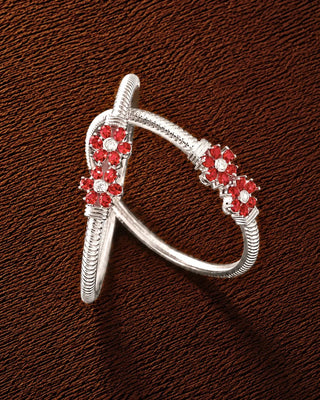 Two Red Flower Silver Plated Bangles - Tarishi