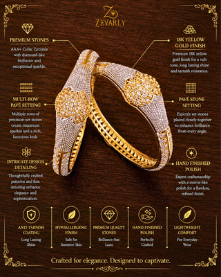 Zevarly Muskaan American Diamond Gold Plated Silver Bangles