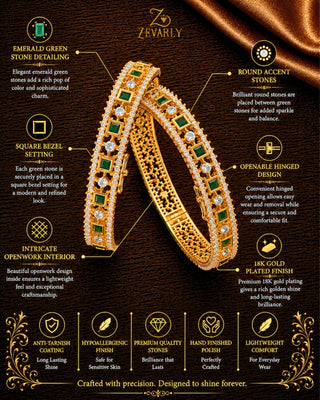 Traditional Emerald Stone Studded Openable Kada - Saanvi