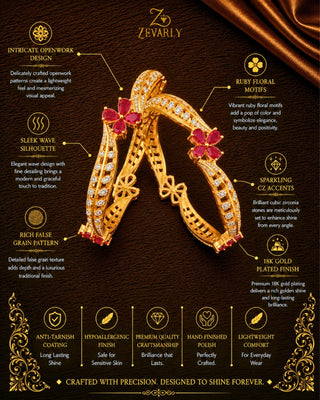 Zevarly Indrati Floral AD Two Tone Bangles