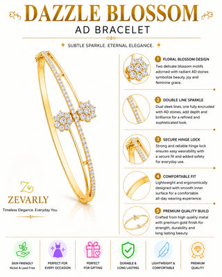 Zevarly Shaina Sleek AD Ganga Jamuna Adjustable Bracelet
