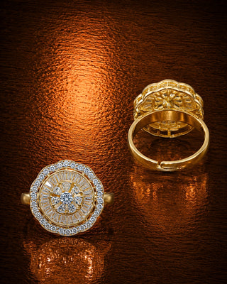 Fashionable Floral Cocktail Dual Tone Adjustable Ring - Nova