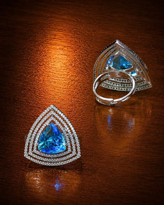 Fancy Party Wear Aqua Color Cocktail Ring - Seher