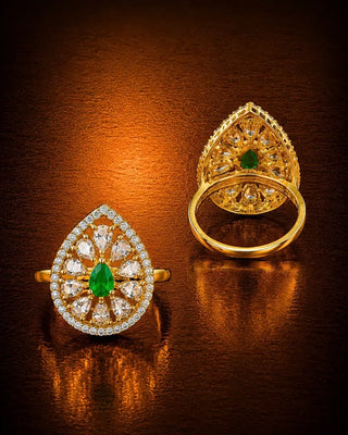 Rajtilak Adjustable Emerald Cocktail Ring -Anamika