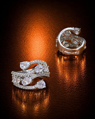 Timeless Party Silver Tone Adjustable Ring - Meher - AD Ring | Zevarly (Image 1)