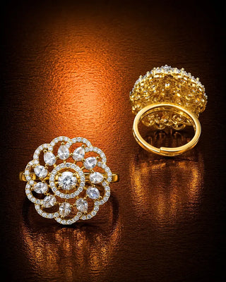 Sparkle Stone Floral Cocktail Ring - Kyra - AD Ring | Zevarly (Image 1)