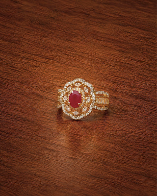 Luxe Ruby Floral Cocktail Adjustable Ring - Kavika