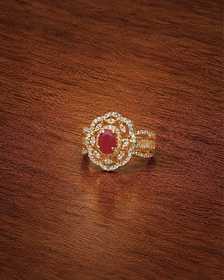 Luxe Ruby Floral Cocktail Adjustable Ring - Kavika