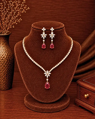 Gorgeous Ruby Drop Gold plated Neck Set - Rivya