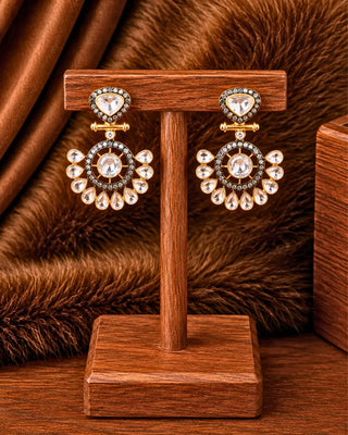 Victorian Silver Kundan Heritage Chandbali - Taki