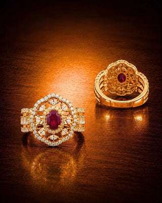 Luxe Ruby Floral Cocktail Adjustable Ring - Kavika