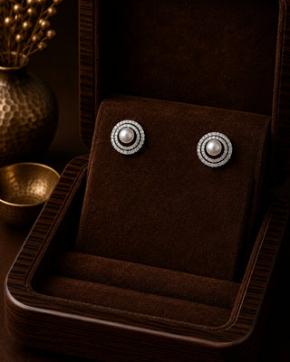 Two Line Hero Pearl Rhodium Anti Tarnish Studs - Burma