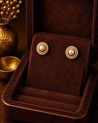 Two Line Hero Pearl Gold Plated Anti Tarnish Studs - Rohini