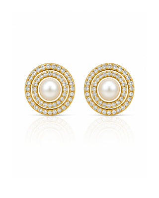 Two Line Hero Pearl Gold Plated Anti Tarnish Studs - Rohini - Zevarly (image 2)