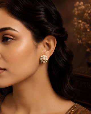 Two Line Hero Pearl Gold Plated Anti Tarnish Studs - Rohini - Zevarly (image 3)
