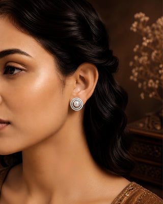 Two Line Hero Pearl Rhodium Anti Tarnish Studs - Burma - Zevarly (image 3)