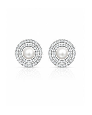 Two Line Hero Pearl Rhodium Anti Tarnish Studs - Burma - Zevarly (image 2)