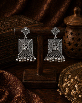 Royal Window Palace Oxidised Earrings - Jharokha