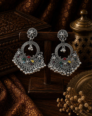 Traditional Lite Weight Oxidised Chandbali - Garba