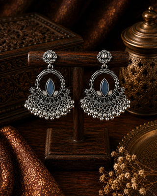 Godess Inspired Mint Oxidised Chandbali - Tiki