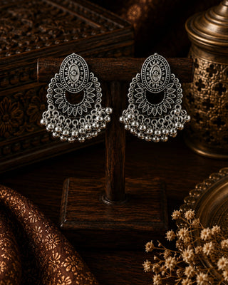 Silver Antique Vintage Artistic Chandbali - Raksha