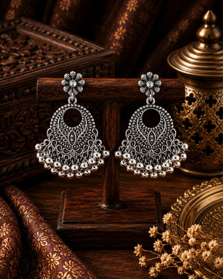 Antique Silver Chandbali With Heritage Vibe - Indiriya