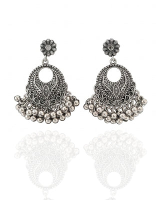 Antique Silver Chandbali With Heritage Vibe - Indiriya