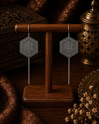 Lite Weight Pentagon Oxidised Earrings - Ishira