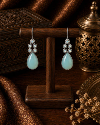 Aqua Marine Oxidized Earrings - Urvi