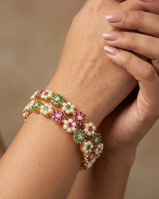 Rajwadi Colorful Stones With Pearl Studded Bangles - Prerna