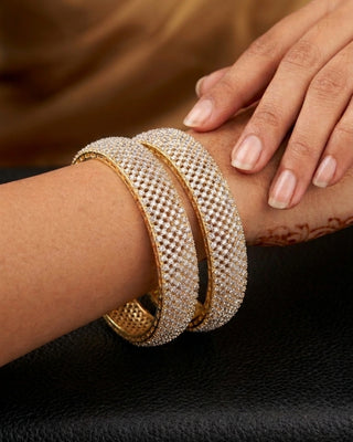 Stylish TwoTone Gold Plated AD Bangles - Alika