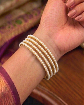 Traditinal Pearl Studded Bangles Gold 4pc Set - Manavika