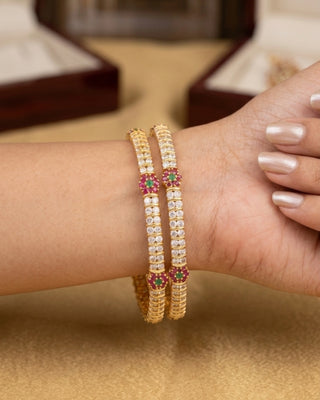 Ruby Green Flower Premium CZ Bangles - Anjali