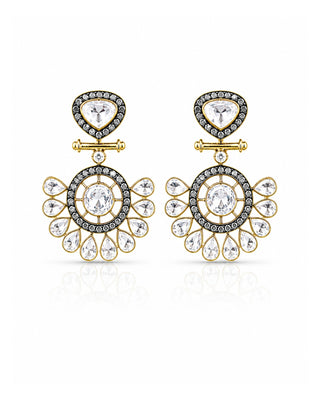 Victorian Silver Kundan Heritage Chandbali - Taki