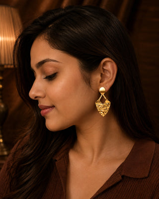 Gold Elegant Long AntiTarnish Aura Earrings - Ridhima