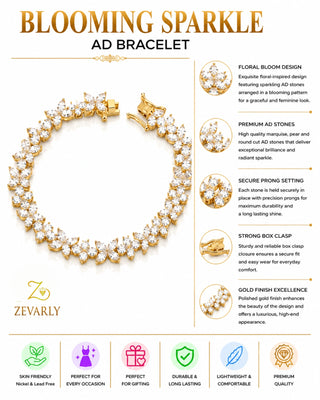 Zevarly Daisy Subtle AD Gold Plated Bracelet